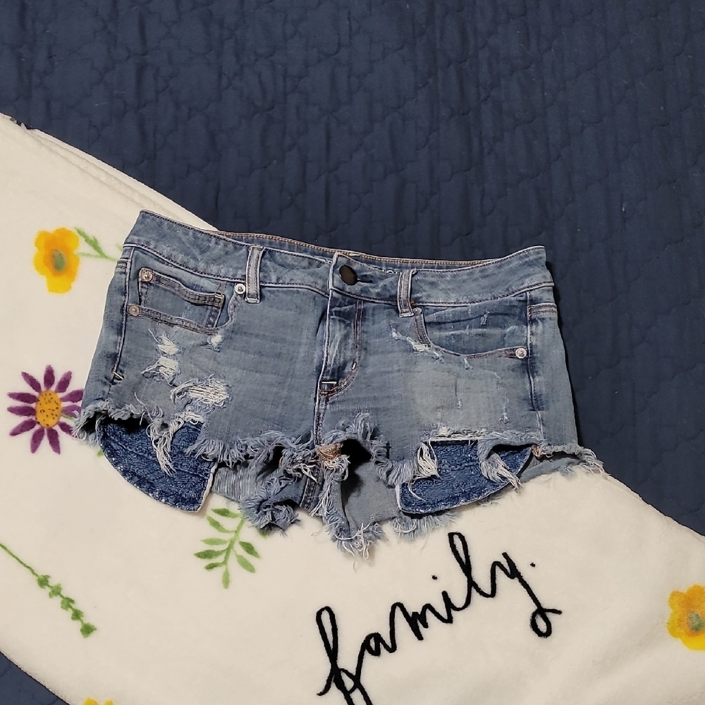 American Eagle Outfitters Blue Distressed Jean Shorts
